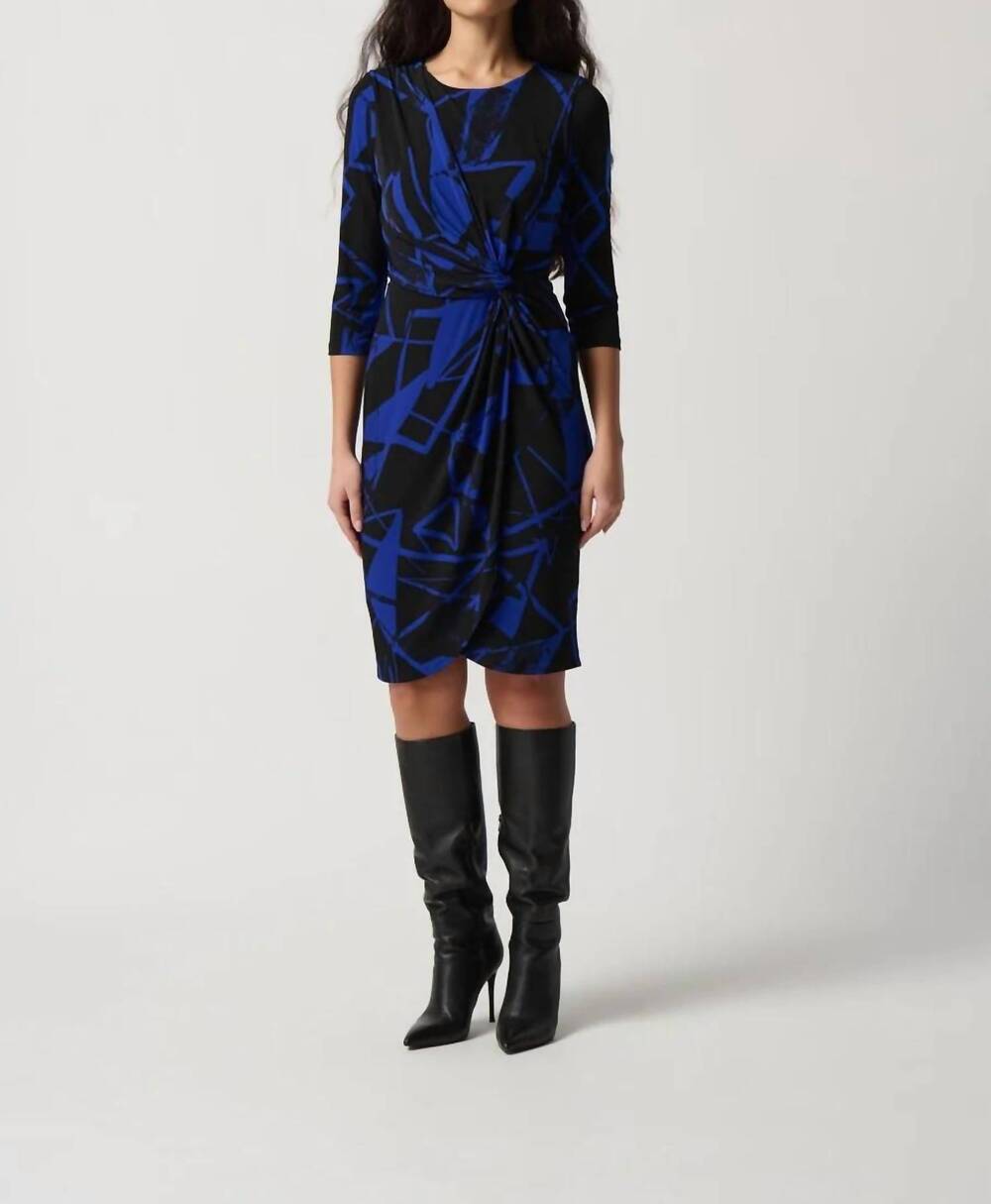 NEW JOSEPH RIBKOFF knee length sheath dress in black/royal sapphire
